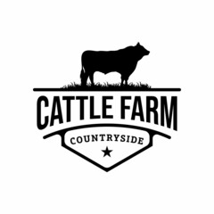 Retro Vintage Cattle Cow Beef Emblem Label Livestock logo design vector