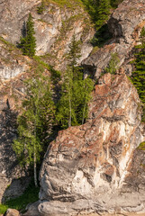 Fototapeta premium Landscapes of Siberia. Mountains covered with forest on the Kiya river. Kemerovo region. Russia