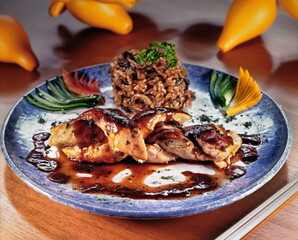 grilled chicken with oriental sauce and risotto