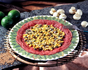Carpaccio, a classic Italian dish with raw meat