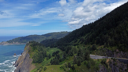 Aerial View of Oregon Coast near Cannon Beach and Route 101