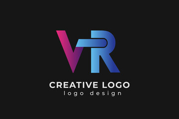 
VR Letter Design. Blue Pink Colors Vector Illustration. Usable for Business Logo. Flat Vector Logo Design Template Element