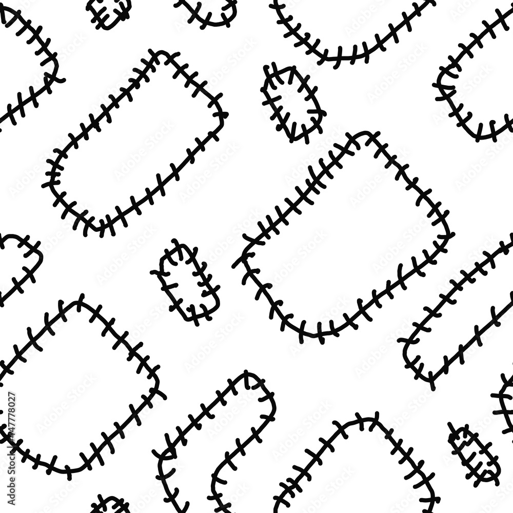 Poster seamless texture in the form of patches on the fabric.