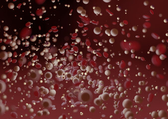 Blood Stream Render. Abstract 3d rendering of spheres. Floating particles in space.