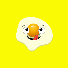 Vector Fried Egg, Funny Cartoon Face, Bright Yellow Background, Breakfast Background, Character.
