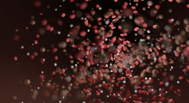 Blood Stream Render. Abstract 3d rendering of spheres. Floating particles in space.