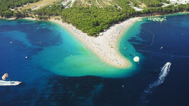 Aerial scene of Zlatni rat beach on Brač island, Croatia