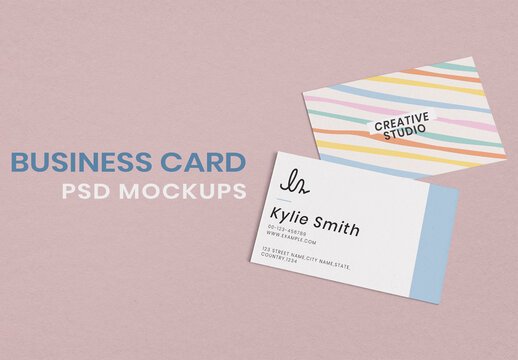 Editable Business Card Mockups in Cute Pastel Pattern