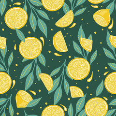 Seamless pattern of hand drawn lemons. Citrus fruit background. Perfect for textile wallpaper posters