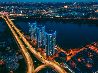Fototapeta na wymiar Aerial view from drone on the night city