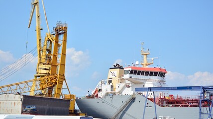  View of river and industrials buildings of harbor.