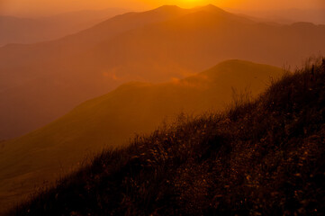 Sunset seen from the summit of Połonina Caryńska, Bieszczady, Bieszczady National Park