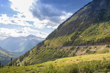 Fototapeta na wymiar View into valley and mountains in Glacier National Park, Montana, USA