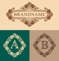 Brandname and сalligraphic design Monogram letters A and B, Retro Vintage Monogram design elements, Flourish calligraphy monogram, Vector illustration