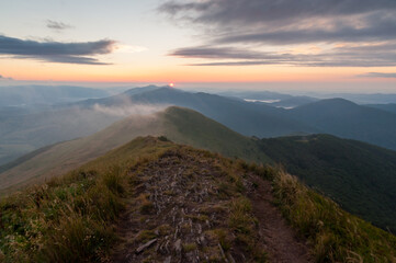 Sunset seen from the summit of Połonina Caryńska, Bieszczady, Bieszczady National Park