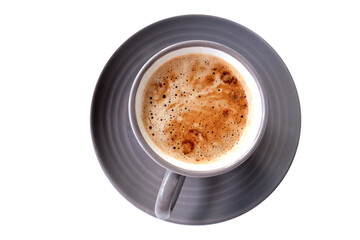 Cappuccino coffee in gray cup and saucer on an old wooden table, ruddy fresh croissants, concept fresh pastries, morning coffee, caffeine addiction, energy boost