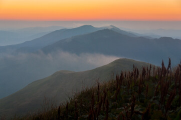 Sunset seen from the summit of Połonina Caryńska, Bieszczady, Bieszczady National Park