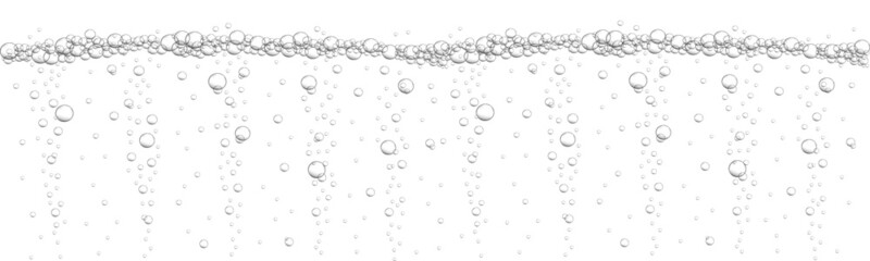 Oxygen water bubbles background. Fizzy carbonated drink, seltzer, beer, soda, lemonade, champagne or sparkling wine texture. Underwater stream in ocean, sea or aquarium. Vector realistic illustration