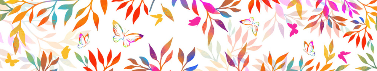 Obraz premium Horizontal banner with multicolored twigs. Vector illustration