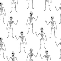 Naklejka premium Watercolor seamless background illustration with skeletons. An illustration for printing. Print for a T-shirt. A sample for a party. Decor for a children's holiday.