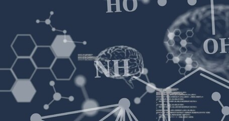 Animation of chemical formulas over human brains and data processing - Powered by Adobe