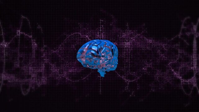 Animation of human brain over purple firework and dna strand