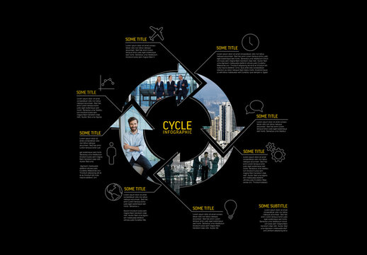 Infographic Dark Cycle Template Made from Lines and Photos