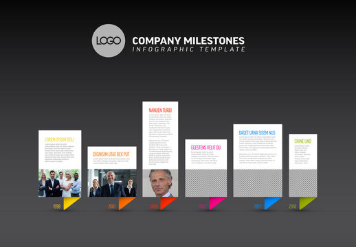 Simple Dark Infographic Timeline Template with Folded Paper Bubbles