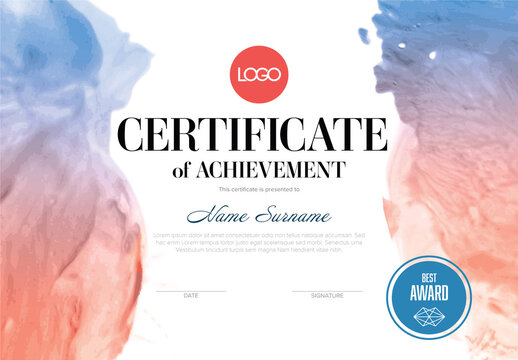 Modern Certificate Template with Watercolor Style