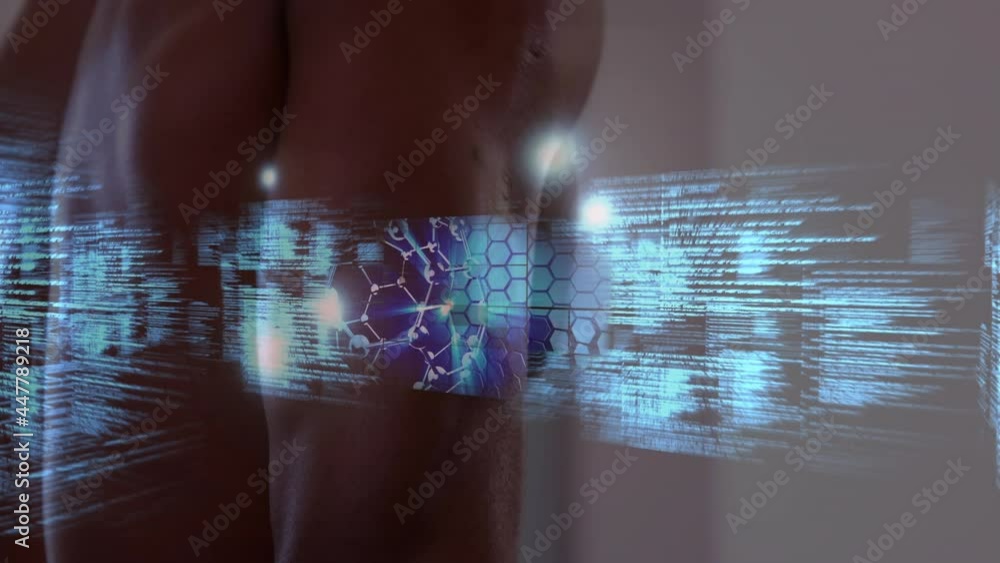 Poster animation of data processing over strong man exercising