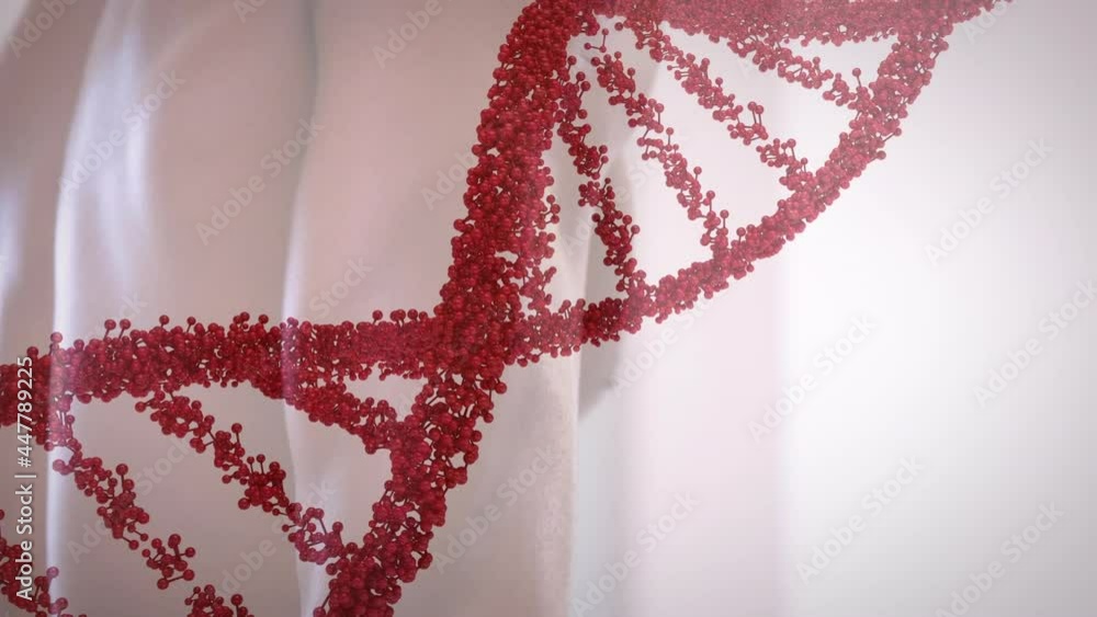 Poster Animation of dna strand spinning and data processing over strong man exercising