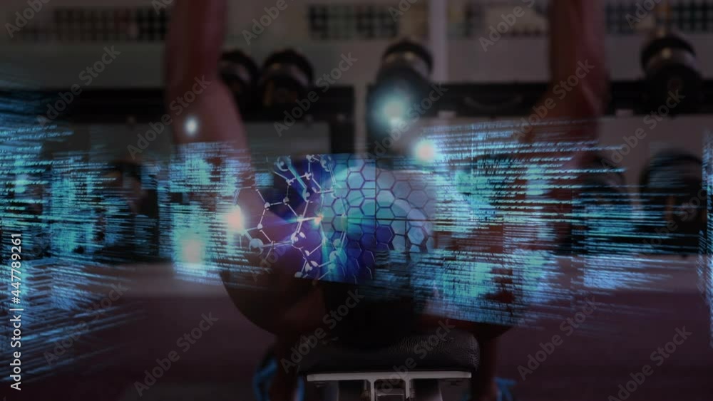 Poster animation of data processing over strong man exercising