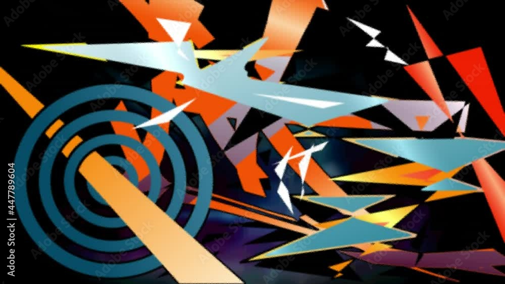 Aufkleber animation of dynamic colourful graphic pattern building over blue cloud on black background