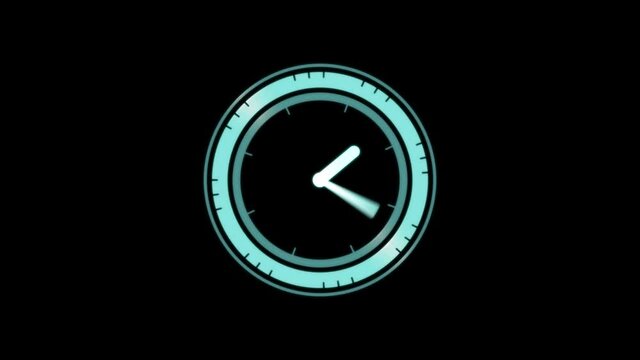 Animation of clock with moving hands on black background