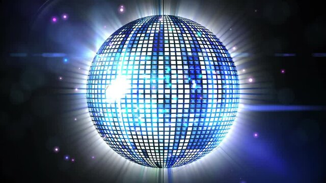 Animation of blue spots of light over glowing mirror disco ball