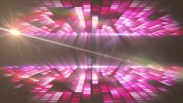 Animation of yellow light moving over glowing pink music equalizer