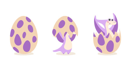 Egg purple dino, cute dinosaurus, Pteranodon isolated on white. Vector illustration for postcard, banner, decor, design, arts, web, calendar, advirtising. © vector zėfirkã