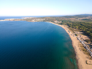 Aerial view of Gradina (Garden) Beach near town of Sozopol, Bulgaria