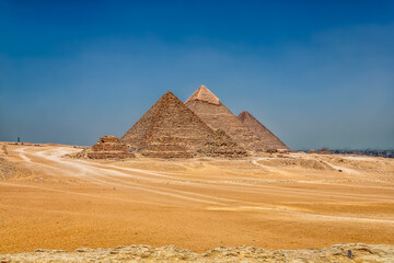 Fototapeta na wymiar The Pyramids of Giza from the Desert