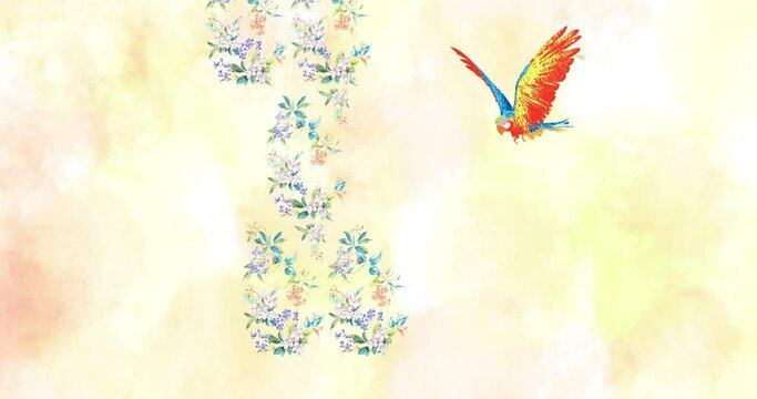 Hand painted watercolor parrot bird flower