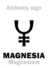 Alchemy Alphabet: MAGNESIA — 1) main mean.: Magnesium oxide (Burnt Magnesia): [MgO]. 2) Magnesium carbonate (Magnesia alba): [MgCO₃]. 3) Magnesium sulfate (Epsom salts, Sal anglicum): [MgSO₄•7H₂O].