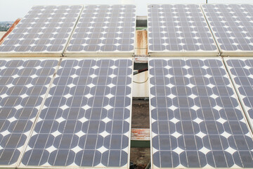 Solar panels in a solar park used for clean energy production. Green clean Alternative power energy concept.