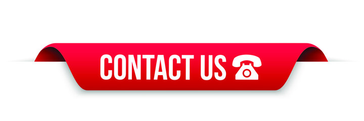 red and white banner contact us with phone. vector illustration.