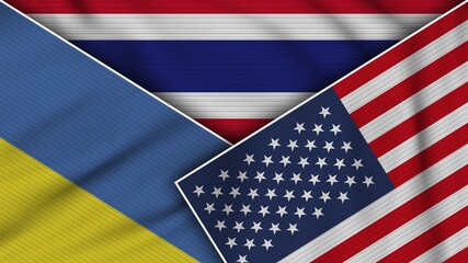 Thailand United States of America Ukraine Flags Together Fabric Texture Effect Illustration