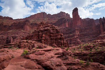 Blue sky opens up along Fisher Towers Hiking Trail Utah