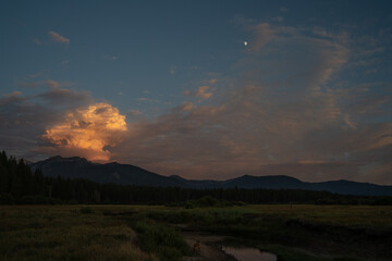 Tamarack Fire Cloud Blow-Up and Full Moon Over the Eastern Sierras from the Lake Tahoe Basin in California