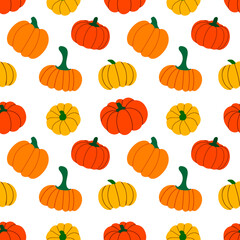 seamless pattern with orange colored autumnal pumpkins
