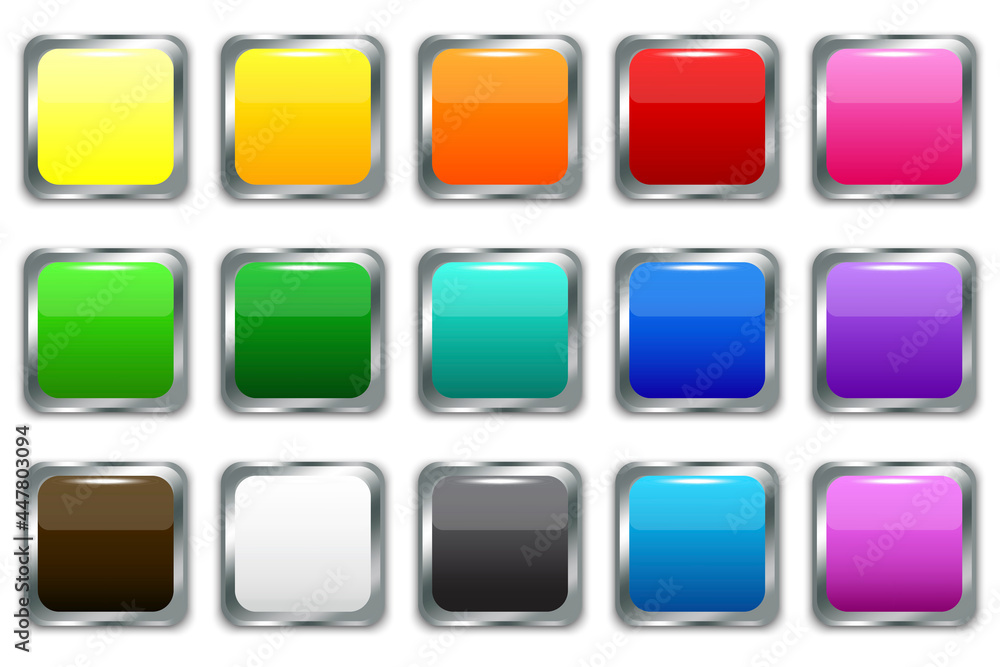 Poster plastic colored buttons in modern style. blank shiny colored buttons. banner web buttons. vector ill