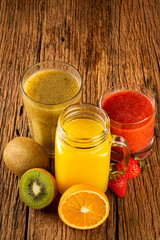 Variety of fruit juices. Fruit smoothies.