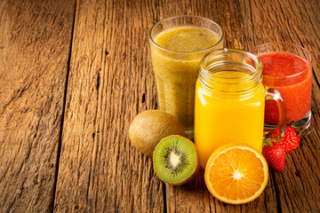 Variety of fruit juices. Fruit smoothies.